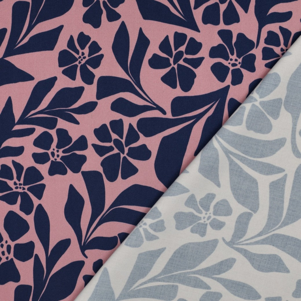 Viskosestretch - Melvina Flowers - rosa/denim