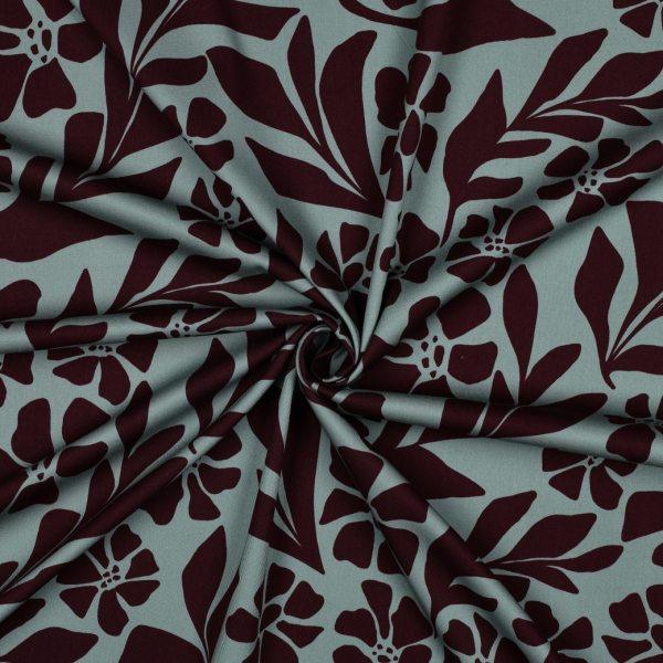 Viskosestretch - Melvina Flowers - mint/bordeaux