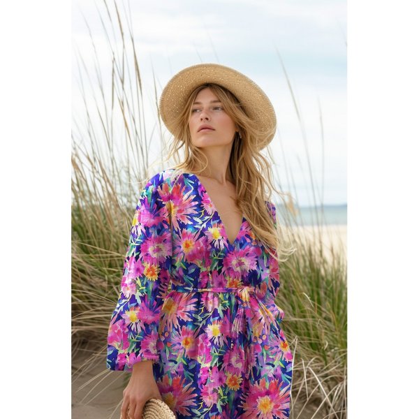 Viskosesatin - Belina Flowers - pink/flieder/grün