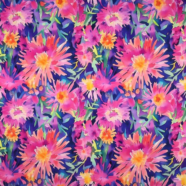 Viskosesatin - Belina Flowers - pink/flieder/grün