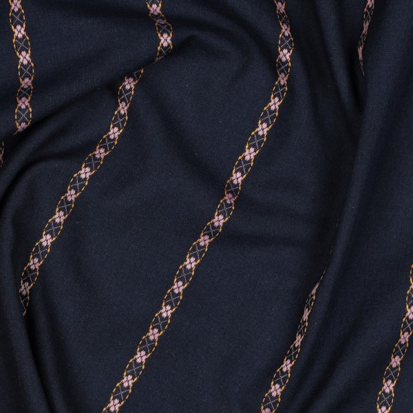 Baumwolle - Lajana - dunkelblau/rosa/orange