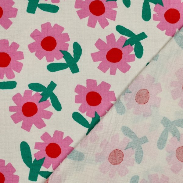 Bio Musselin - Flowers - rosa/ecru/grün - by Jennifer Bouron