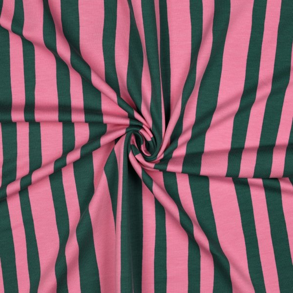Bio French Terry - Stripes - rosa/dunkelgrün - by Jennifer Bouron