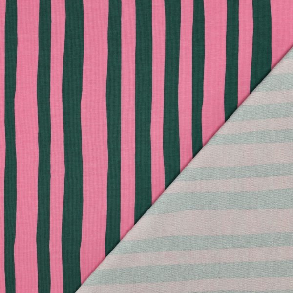 Bio French Terry - Stripes - rosa/dunkelgrün - by Jennifer Bouron