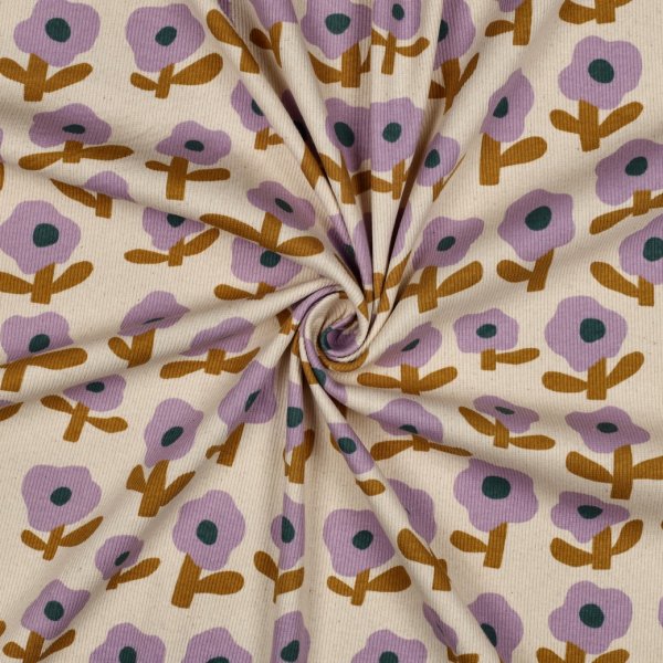 Bio Ripp Jersey - Flowers - flieder/ecru/senf - by Jennifer Bouron