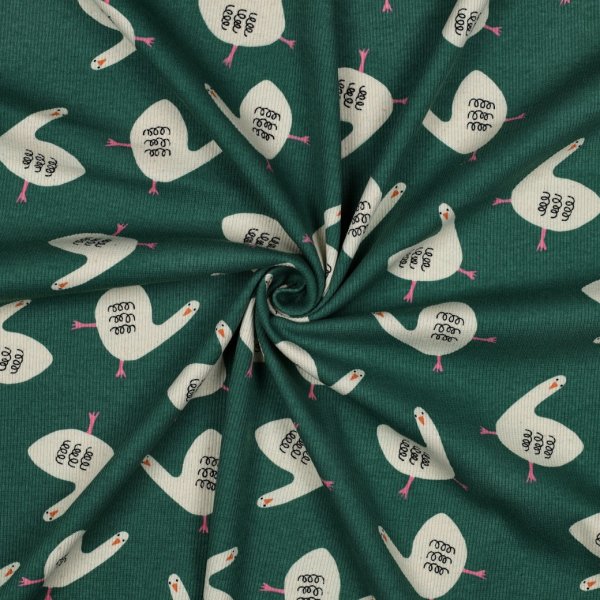 Bio Ripp Jersey - Geese - grün - by Jennifer Bouron