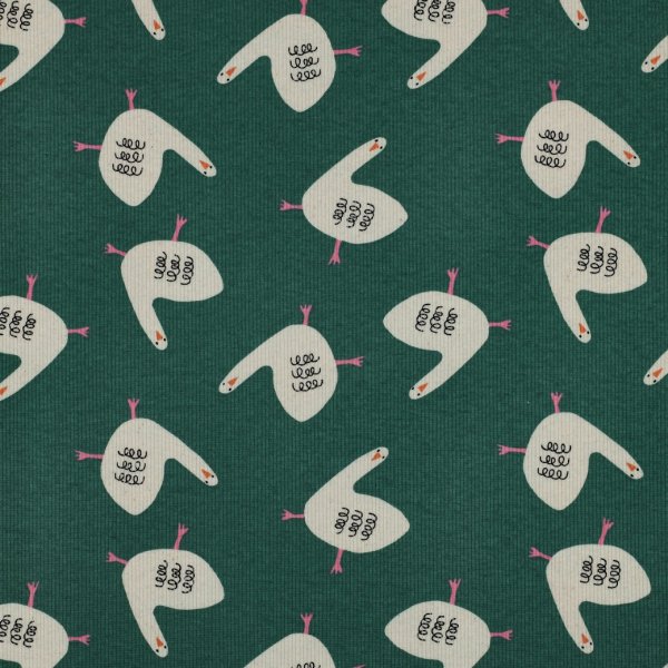 Bio Ripp Jersey - Geese - grün - by Jennifer Bouron