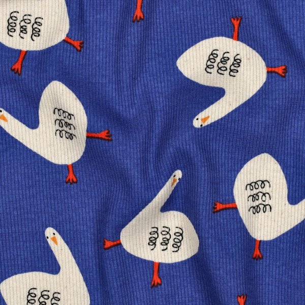 Bio Ripp Jersey - Geese - blau - by Jennifer Bouron