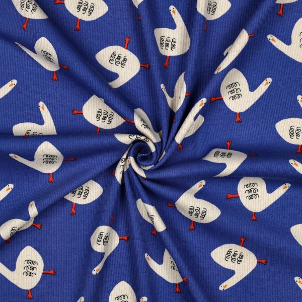 Bio Ripp Jersey - Geese - blau - by Jennifer Bouron