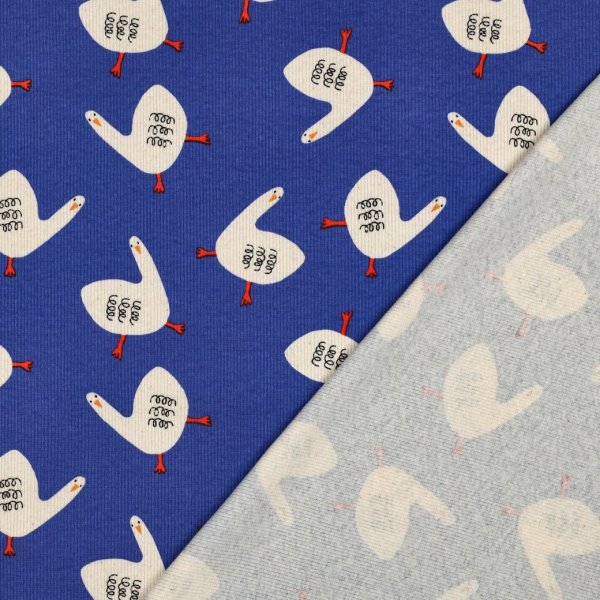 Bio Ripp Jersey - Geese - blau - by Jennifer Bouron