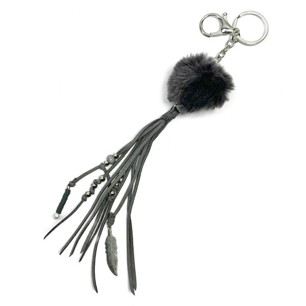 Anhänger - Kunstwildleder - Bommel - anthrazit