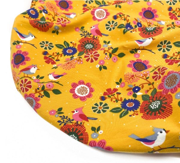 French Terry - Birds and Flowers - ocker