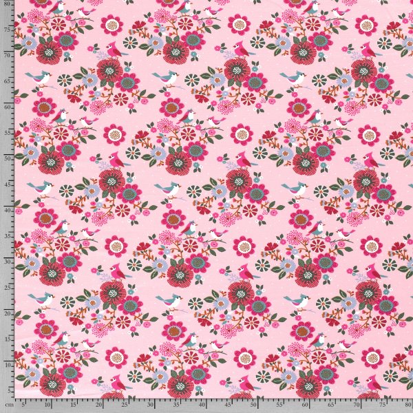 French Terry - Birds and Flowers - rosa