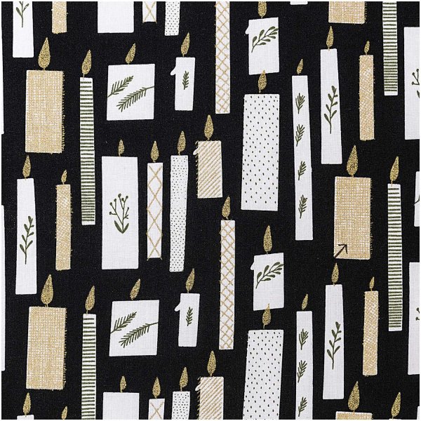Baumwolle - Kerzen - schwarz gold - Nostalgic Christmas - Rico Design