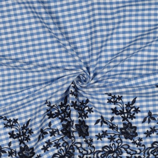 Baumwoll Bordüre - Noble Edge Check - hellblau/dunkelblau