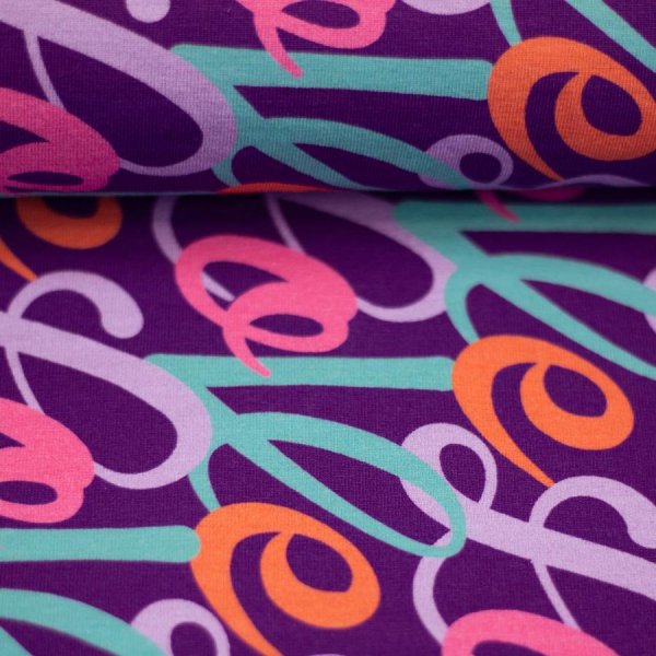 Jersey - Love - bunt/lila - Love Collection - Swafing by Kibadoo