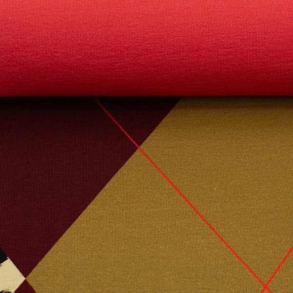 French Terry - Panel - Argyle Leo Rauten - burgundy - Geoluxe by Ki-ba-doo - Swafing