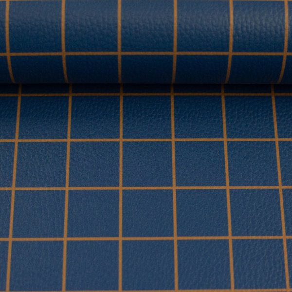 Kunstleder - Happy Collection - Karos - dunkelblau/ocker - Swafing by Cherry Picking