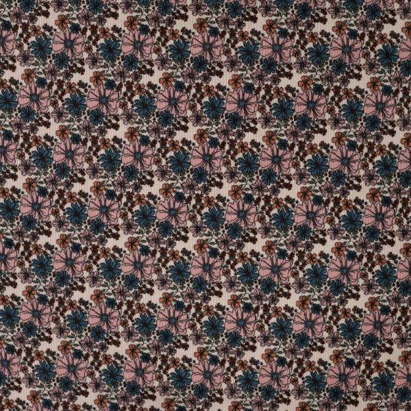 Rib Jersey - Topsy Flowers - sand/petrol/rose