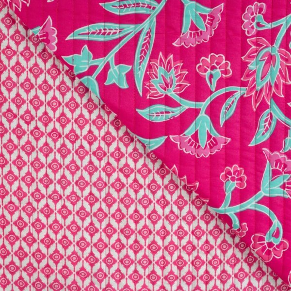 Doubleface Baumwoll Stepper - Delara Flower - fuchsia/türkis