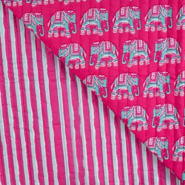 Doubleface Baumwoll Stepper - Nubia Elephant Flowers - fuchsia/türkis