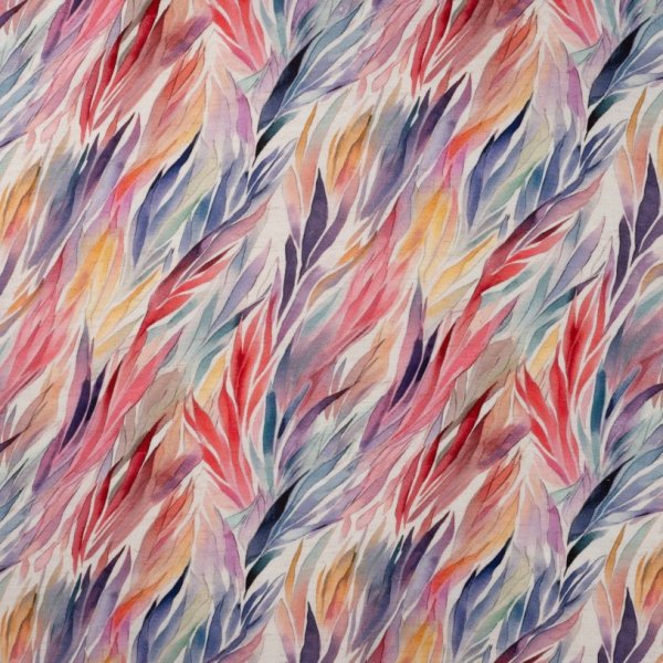 Viskose Leinen - Flames - nature/lilac/red