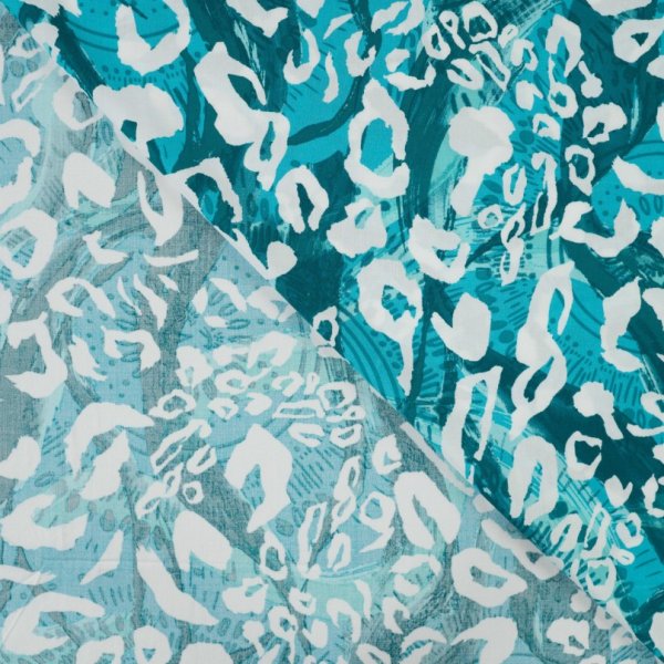 Viskose Popeline - Abstrakt Leo - türkis/offwhite/petrol