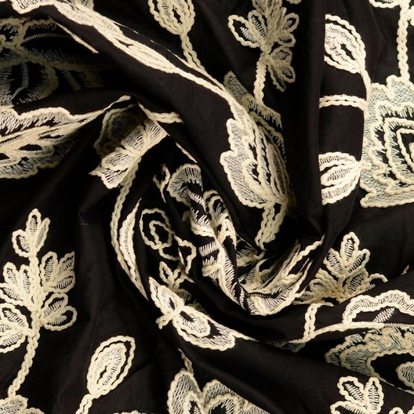 Baumwolle - Embroidery - Noir Flora - black/white