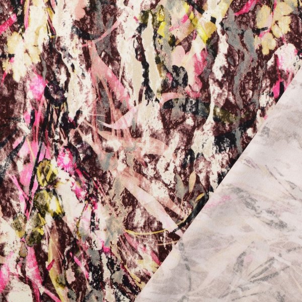 Viskosesatin - matt - Autumn Art - bordeaux/ creme