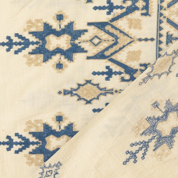 Baumwolle - Belen Struktur - bestickt mit Bordüre - natur