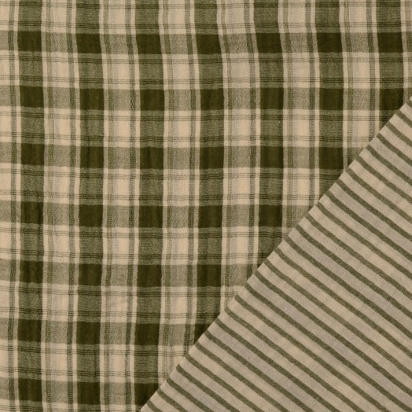 Doubleface Musselin - Rustic Check and Stripes - khaki