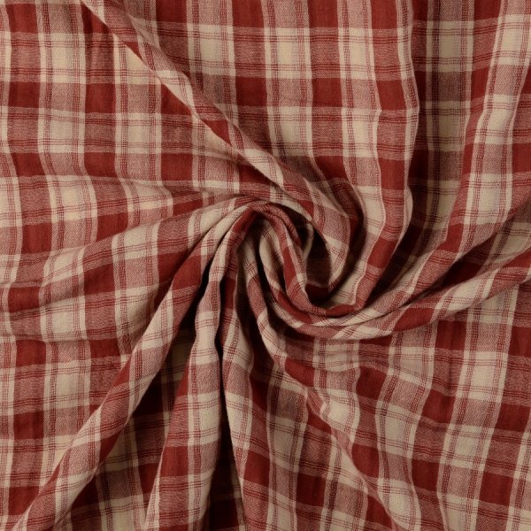Doubleface Musselin - Rustic Check and Stripes - rot