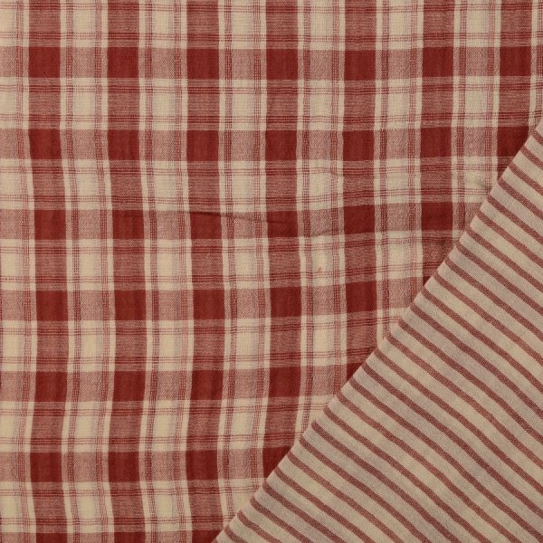 Doubleface Musselin - Rustic Check and Stripes - rot