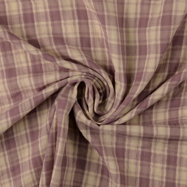 Doubleface Musselin - Rustic Check and Stripes - altrosa