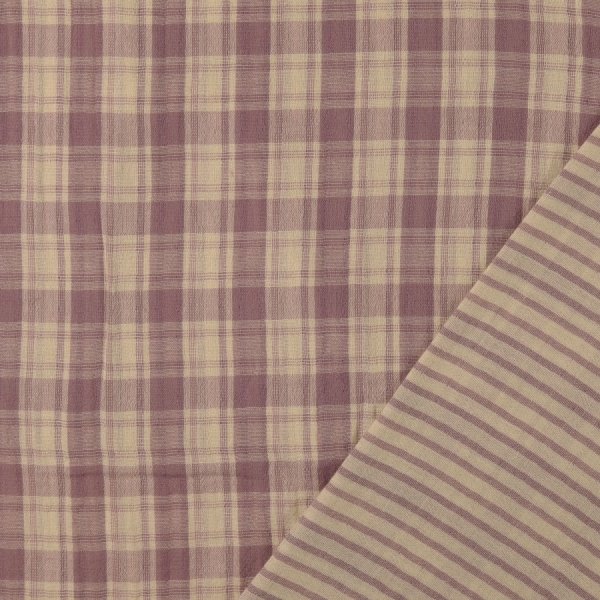 Doubleface Musselin - Rustic Check and Stripes - altrosa