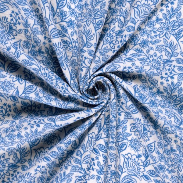 RESTSTÜCK 0,70m !!! - Musselin - Blue Garden - offwhite/blue