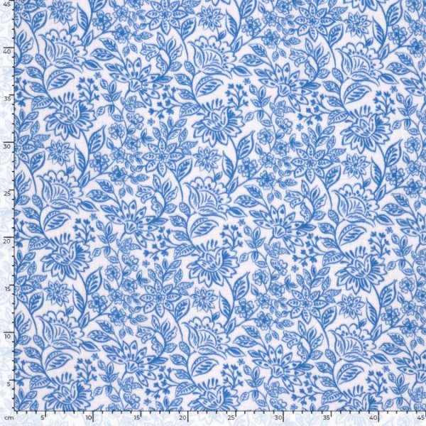 RESTSTÜCK 0,70m !!! - Musselin - Blue Garden - offwhite/blue
