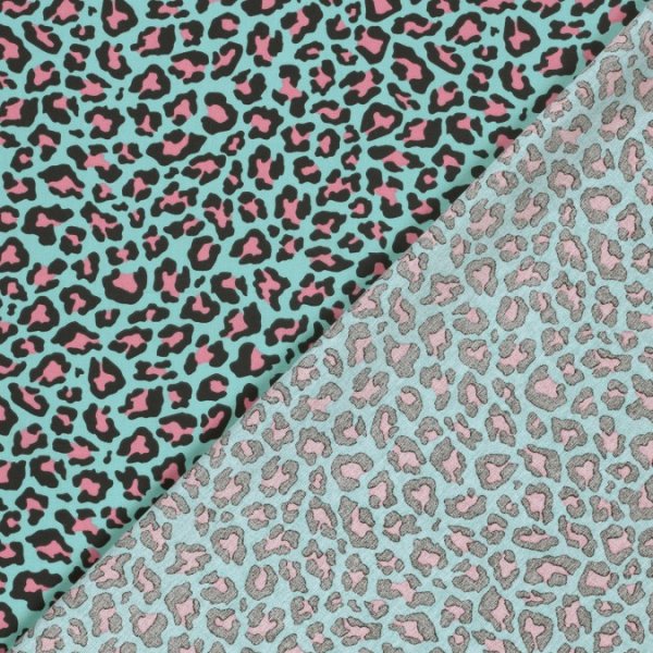 Baumwoll Popeline - Annabel Leo - türkis/schwarz/rosa