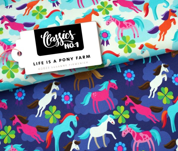 RESTSTÜCK 1,30m !!! - Bio Jersey - Life is a pony farm - Col. 01 - natur - Classic No. 1 - Hamburger Liebe - Albstoffe