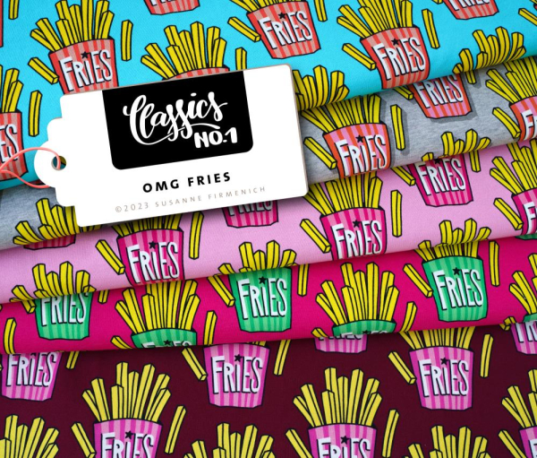 RESTSTÜCK 0,40m !!! - Bio Sweat - OMG Fries - Col. 04 - pink - Classic No. 1 - Hamburger Liebe - Albstoffe