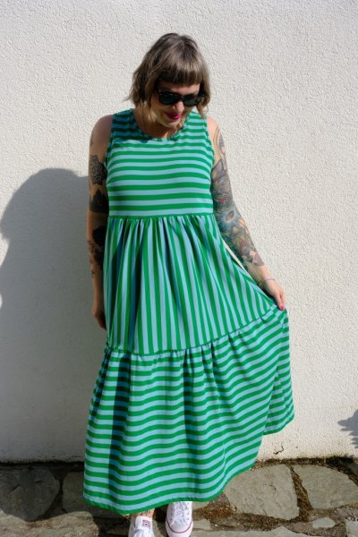 Bio Ringeljersey - A83/A45 - verde erba/celeste - Summer Stripes - Hamburger Liebe - Albstoffe