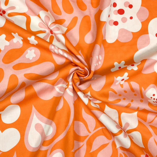 RESTSTÜCK 1,70m !!! - Bio Baumwoll Satin - Fiori - Col. 01 orange - Al Lago - Hamburger Liebe - Albstoffe