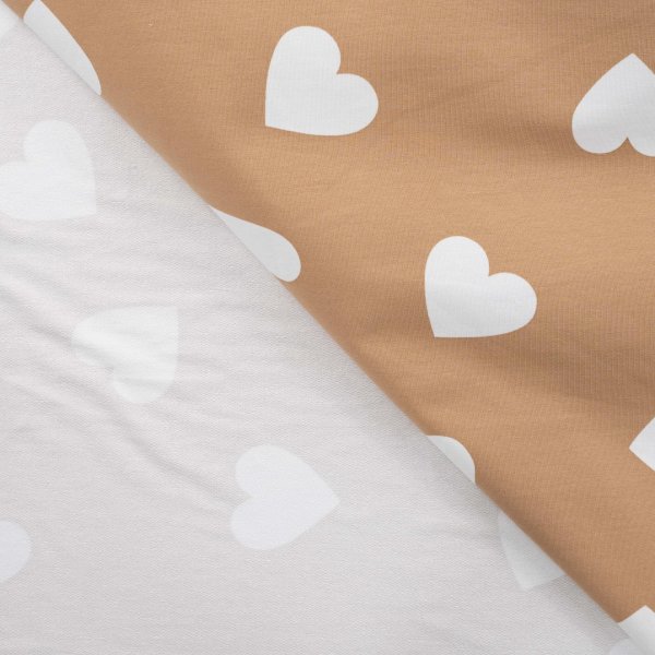 French Terry - Stuffed Hearts - camel/white