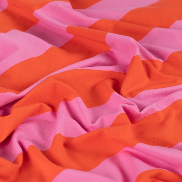French Terry - Blockstreifen - orange/pink