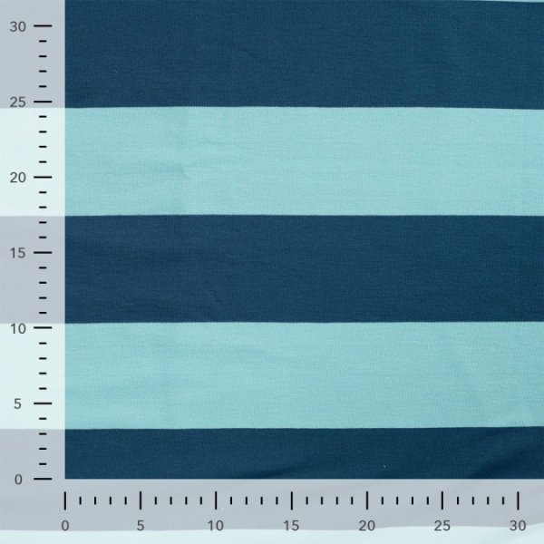 French Terry - Blockstreifen - denim/türkis
