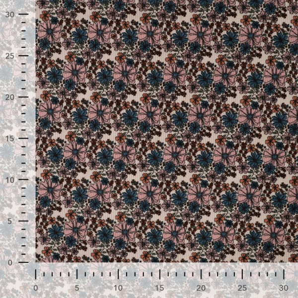 Rib Jersey - Topsy Flowers - sand/petrol/rose