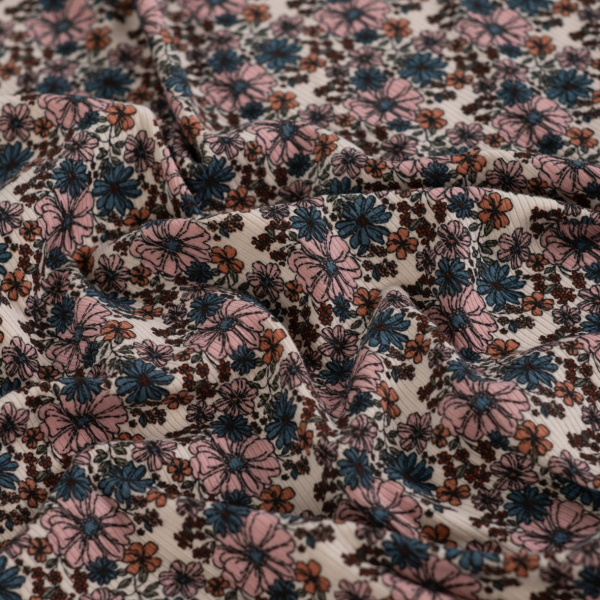 Rib Jersey - Topsy Flowers - sand/petrol/rose