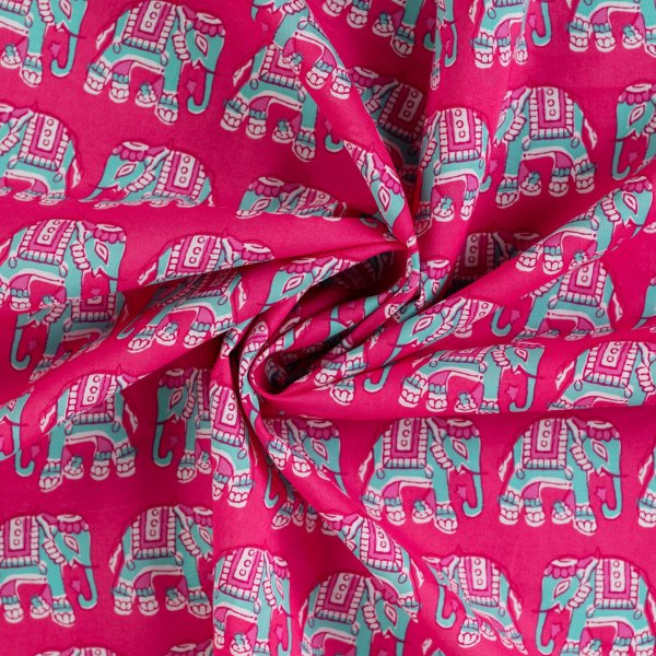 Baumwoll Voile - Elephant - fuchsia/türkis