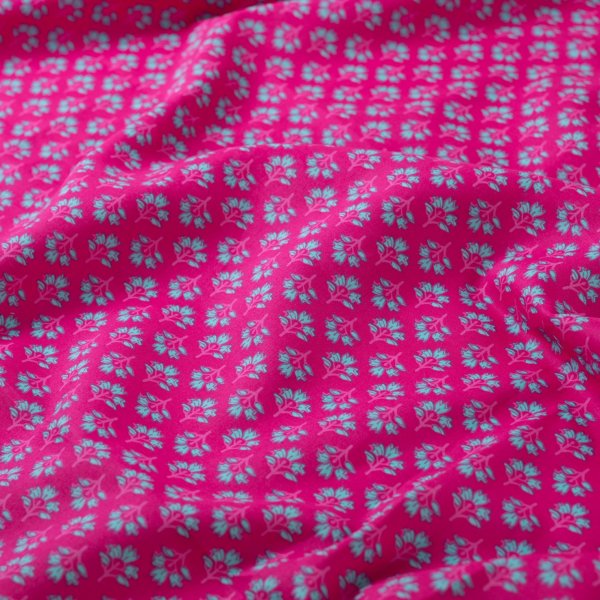 Baumwoll Voile - Charline Flowers - fuchsia/türkis