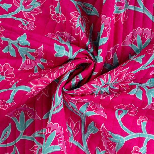 Doubleface Baumwoll Stepper - Delara Flower - fuchsia/türkis